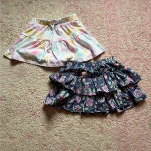 Jumping Beans Girls Tiered Floral Skirt + Pastel Tie-Dye Skirt Set Sz 4T